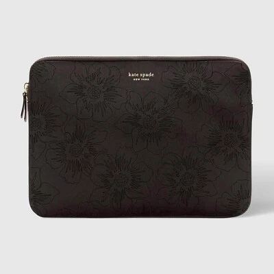 "Funda delgada de neopreno para computadora portátil Kate Spade 13"" negro mate/dorado detalle floral" Foto 1 de 4