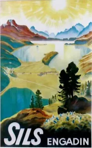 Poster originale d'epoca SILS ENGADIN GRISONS LAGHI ALPS - Foto 1 di 1