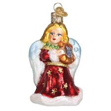 Red Angel with Lyre Vintage Inspired Glass Ornament 3.5" Old World Christmas