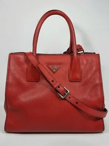 Prada Rosso Red Vitello Diano Leather Silver Tone Hardware 2Way Tote Bag BN2693 - Picture 1 of 10