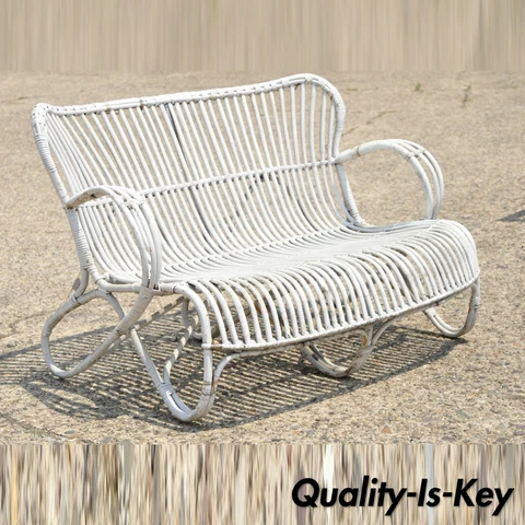 Vintage Franco Albini Italian Modern Rattan Bench Small Loveseat Settee Sofa Cover