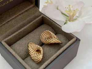 9ct Gold Earrings, Vintage Rope Twist Large Studs, 90’s Vintage - Picture 1 of 11