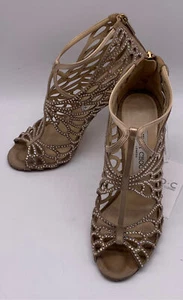Sandalias de salón Jimmy Choo beige gamuza estrás corte láser gladiador talla 39 EE. UU. 9 - Imagen 1 de 8