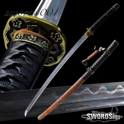 Japanese Sakura Tachi Sword Folded T10 Steel Blade Rosewood Saya Clay Hardened - Image 1 of 4