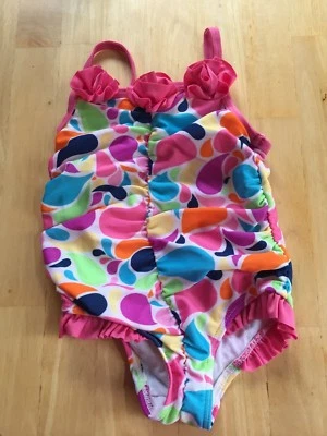 Absorba Colorful Rain Drop Ruche Shirred Swim Bathing Suit 1 Piece 18 M Cute! - Image 1 of 3