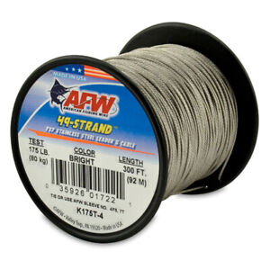 AFW 49 Strand Stainless Steel Wire Leader | 30 Feet | Bright Wire | Pick Test