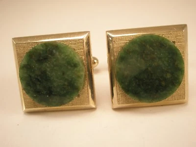 Gemelos cuadrados vintage de piedra de jade verde genuina  Foto 1 de 4