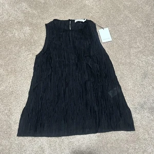 Mijeong Park Pleated Top Womens Small Black Crinkle Sleeveless Blouse Keyhole - Picture 1 of 6