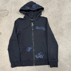 VTG Y2K BCBG Studded Cross Zip Hoodie Sweater Womens Size L Black - Picture 1 of 6