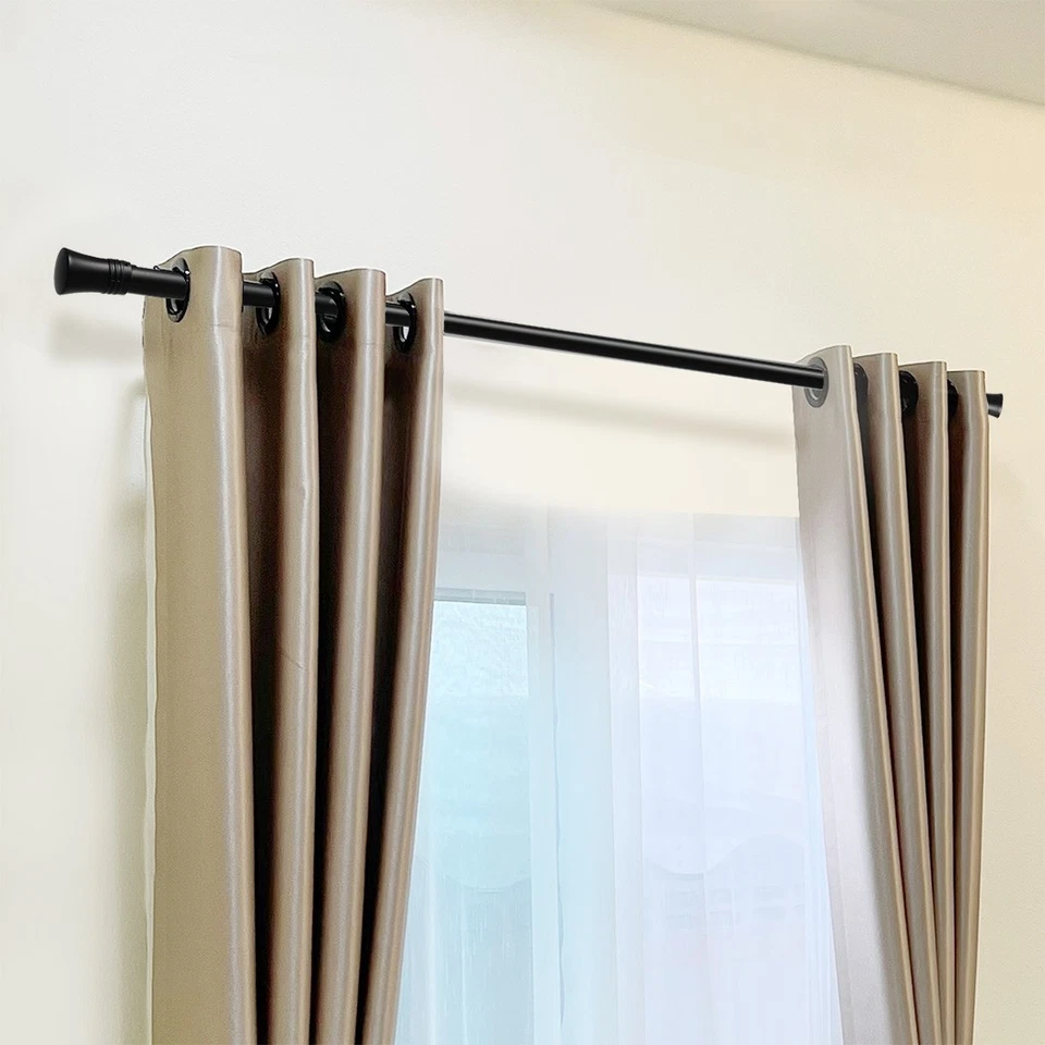 Marlow Black Curtain Rod Steel Quiet Rail Pole Pommel Set Extendable