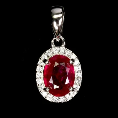 925纯银吊坠椭圆形红宝石8x6毫米天然宝石首饰 — 第 1/4 张图片