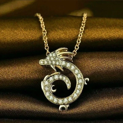 1Ct круглый огранки лаборатории создал бриллиант дракон красоты подвеска 14K желтое золото покрытием - Изображение 1 из 4