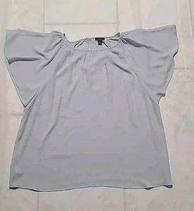 Ann Taylor Factory hellblaue Bluse halbtransparent Rüschen kurze Ärmel Gr. Large - Bild 1 von 9