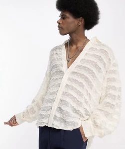 ASOS Sister Jane Bluse Rüschen Ballon Langarm Elfenbein Knopfleiste Oberteil Shirt M - Bild 1 von 11