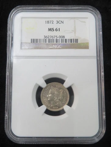 1872 Three Cent * NGC Graded MS 61 * Very Nice Coin * Great Detail Cover