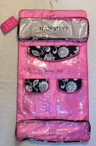 Womens Hanging Travel Toiletry Bag Makeup Cosmetics Hair Bathroom Pink & Black - Picture 1 of 15