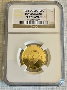 Latvia 1998 Development 100 Latu Gold NGC PF67 CAMEO SKU# 3189 - Picture 1 of 2