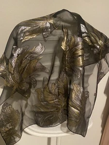EINZIGARTIGER Dolce und GABBANA Schal Metallic Gold und Silber Blumen .. Schwarz - Bild 1 von 7