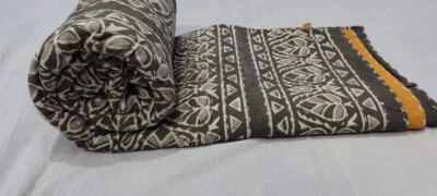 Indian Hand Block Ethnic Queen Size Cotton Kantha Quilt Throw Blanket Bedspread - Image 1 of 4