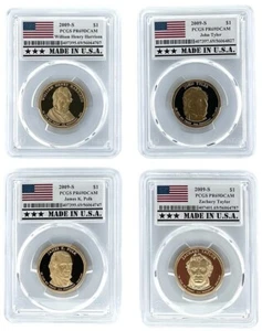 2009 S Presidential Dollar 4 Coin Set PCGS PR69 DCAM- Made In USA Holder - Picture 1 of 2