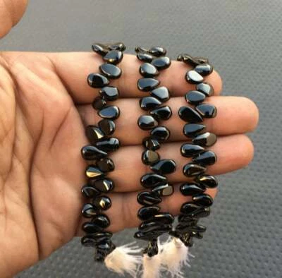 44 Piezas Pera Lisa 1 Hilo Natural Espinela Negra Piedras Preciosas Briolette Cuentas  Foto 1 de 4