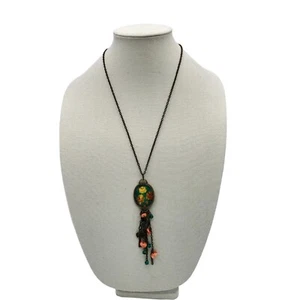 Halskette Floral facettiert Acryl Anhänger Quaste Steine Perlen Schlüssel Herz 40" - Bild 1 von 9