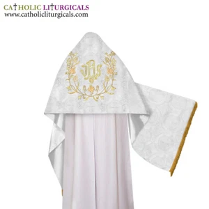New White Humeral Veil with IHS embroidery, voile huméral, velo omerale - Picture 1 of 1