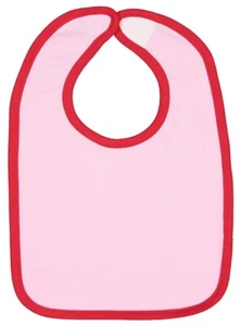 Pink Color Baby Bib with Red Contrast Trim, 100% Cotton Premium Jersey - Picture 1 of 1