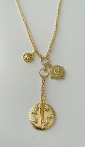 Collar de cadena Belcher Rolo dorado micro pavé circonita cúbica estrella luna dijes Lariat - Imagen 1 de 4