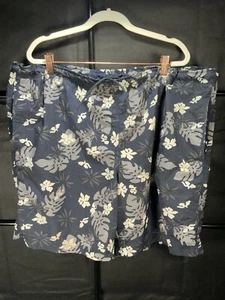 Eddie Baurer Men's Navy w/Leave floral print Swim Trunks Lined Sz XL - Picture 1 of 6