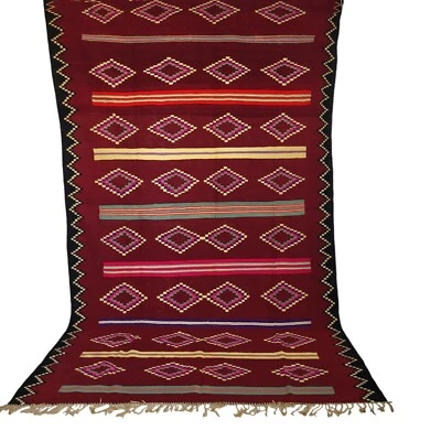 Old Moroccan Handmade Vintage Rug Kilim Diamond Wool Tribal Azilal Berber Carpet - Image 1 of 4