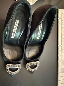 MANOLO BLAHNIK HANGISI Jeweled Black Women's Pumps Heels Size EUR 38/USA 8 /UK 5