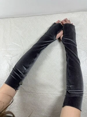 Caron Miller Velvet Long Fingerless Gloves Gray Fashion Stylish Hip Retro Y2K - Image 1 of 4