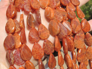 Crackle Fire Agate Faceted Twist Teardrop Beads, 14x18mm, 16" String