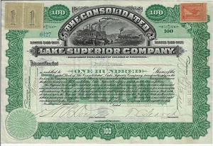 MICHIGAN 1901 Consolidated Lake Superior Company Stock Certificate Marquette - Picture 1 of 4