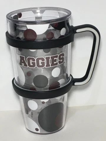 Tervis Insulated Tumbler - TEXAS A&M AGGIES - 24 oz - Polka Dots With Handle Cover