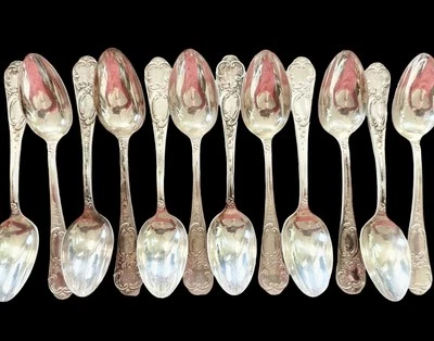 12 colheres de chá banhadas a prata vintage francês ERCUIS padrão raro - Imagem 1 de 4