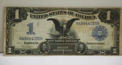 1899 US $1 Silver Certificate Parker/Burke  Black Eagle VG (Tear, Pin Hole) - Image 1 of 3