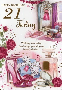 ALTER 21 "HAPPY BIRTHDAY 21 TODAY" GRUSSKARTE UND PASSENDER UMSCHLAG 5" X 7" - Bild 1 von 3