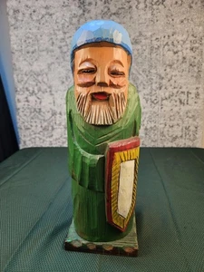 Vintage Volkskunst handgeschnitzt Holz Mann aufklappbar Weinflasche Schatulle Etui Box - Bild 1 von 6