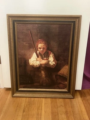 Rembrandt- A Girl with a Broom REPRODUCTION, Frame is 23 in. x 29 in. - Image 1 of 4