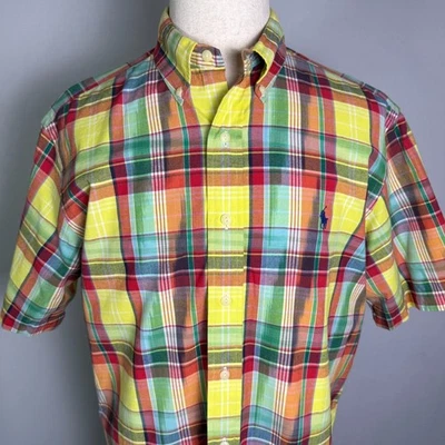 Ralph Lauren Para Hombre, Talla L, Abotonada, Mangas Cortas, Multicolor Cuadros, Brillante Foto 1 de 4