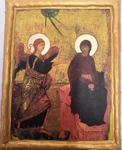 Icon of The Annunciation of Virgin Mary Archangel Gabriel Byzantine Art Plaque - Picture 1 of 7