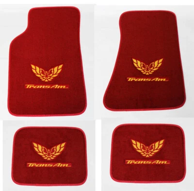 NEW! Carpet Floor Mats 1982-2002 PONTIAC FIREBIRD Embroidered Logo RED on All 4 - Image 1 of 4