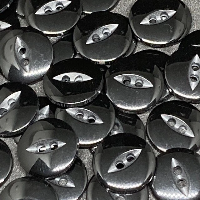 Polyester Fish Eye Buttons Black Pack of 10 - Image 1 of 1