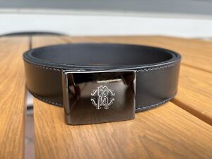 roberto cavalli black belt men’s logo plaque size 32 genuine leather MetalBuckle