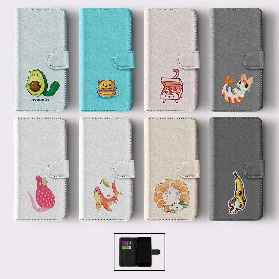 FLIP WALLET PHONE CASE FOR IPHONE 16 15 14 13 12 11 SE FUNNY ANIMALS WEIRD FOOD - Image 1 of 1