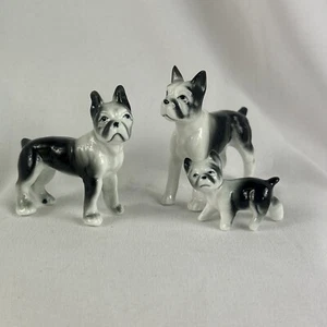 Black and White French Bull Dog Family Figurine Set of 3 Miniature 2.5” Porcelai - Picture 1 of 9