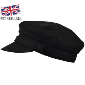 BLACK WOOL BLEND FIDDLER CAP BAKER BOY BRETON NEWSBOY FISHERMAN HAT MENS WOMENS  - Picture 1 of 6