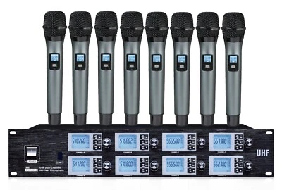 UHF 8 Channels Wireless Microphone System 8 Metal Dynamic Handheld Transmitters - Image 1 of 2